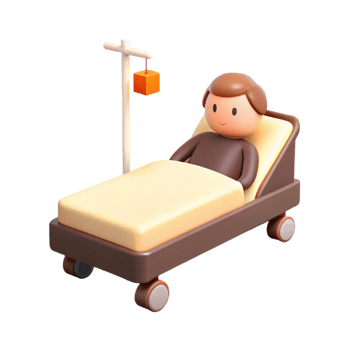 3D Cartoon Illustration of a Patient in a Hospital Bed with an IV Drip png