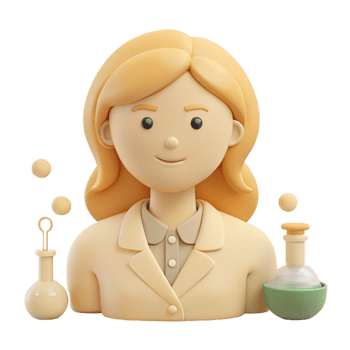 Smiling Female Scientist with Beakers png