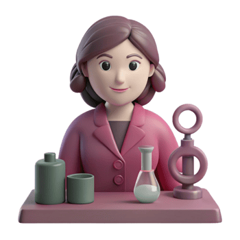 3D Cartoon Scientist Woman in Lab Coat with Flask png