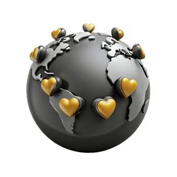 Global Love A 3D Rendering of Hearts on a Black Earth Globe png