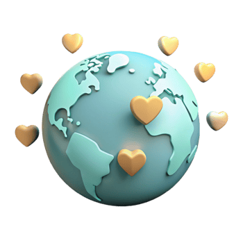 Global Love 3D Illustration of Earth Surrounded by Hearts png