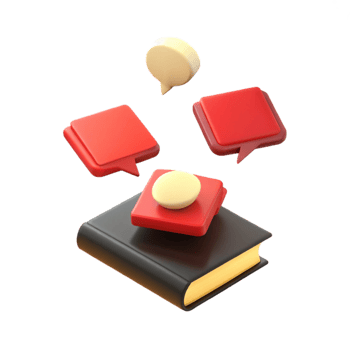 Book with Speech Bubbles 3D Rendering of Communication and Knowledge png