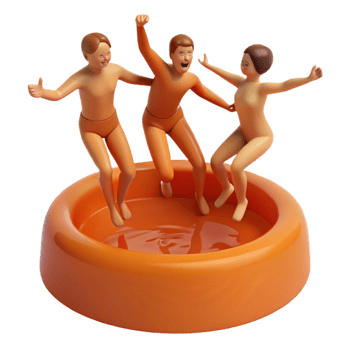 Three Cartoon Characters Jumping into a Pool png
