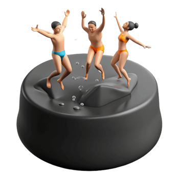 Three Cartoon Characters Jumping into a Pool png