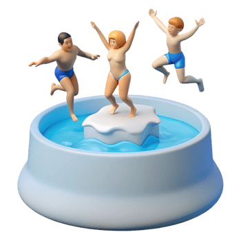 Three Cartoon Characters Jumping into a Pool png