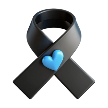 Black Ribbon with Blue Heart Symbol of Support and Awareness png