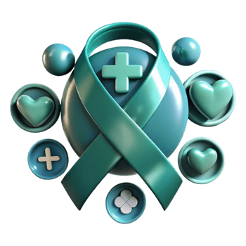 3D Render of Blue Ribbon with Hearts and Plus Signs png