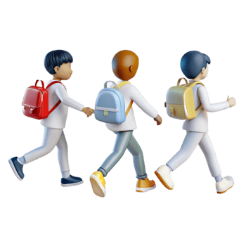 Three Students Walking to School with Backpacks png