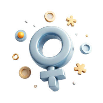 3D Render of Female Gender Symbol Surrounded by Abstract Shapes png
