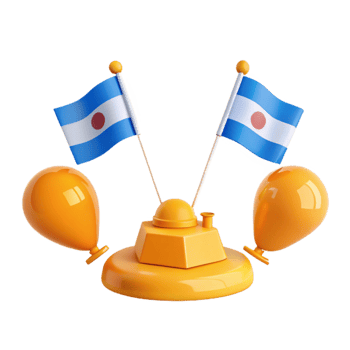 3D Render of a Yellow Base with Two Flags and Balloons png