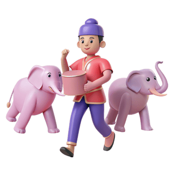 3D Cartoon Illustration of Man and Elephants png