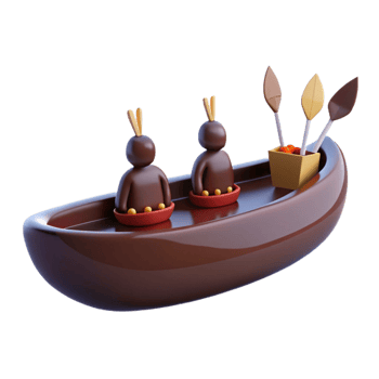 Two 3D Chocolate Characters in a Boat png