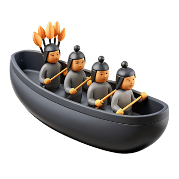 Four Figures Rowing in a Boat png