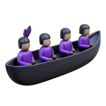 Teamwork in a Rowboat Four Figures Paddling Together png