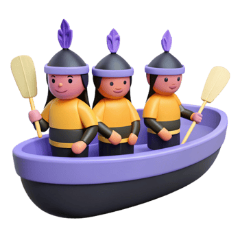 Three Cartoon Characters Rowing a Boat png