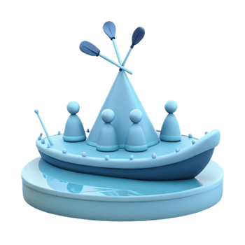 3D Render of People in a Canoe with a Tent png