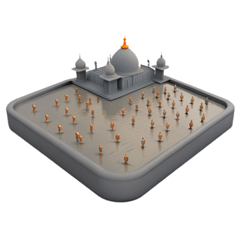 3D Model of a Mosque with People Praying png