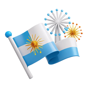 Waving Argentinian Flag with Festive Fireworks png