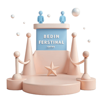 3D Render of a Stage with Two Figures and a Star png