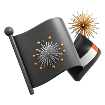 Black Flag with White Fireworks and Golden Circles png