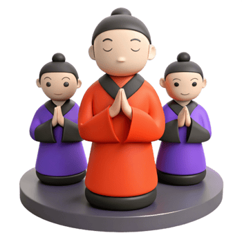 Three Cartoon Characters in Traditional Clothing Praying png