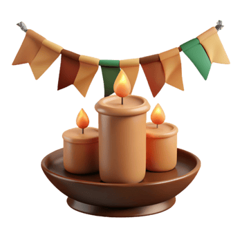 Three Burning Candles with Festive Garland png