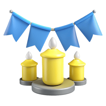 3D Rendered Yellow Candles with Blue Bunting png