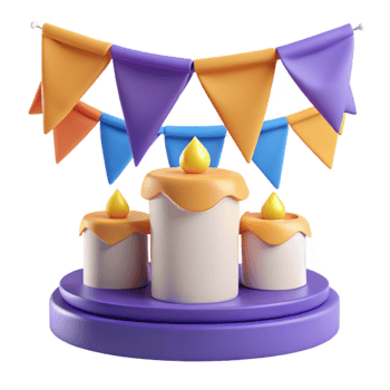 3D Rendered Birthday Candles with Colorful Flags png
