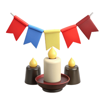 3D Render of Candles and Colorful Flags png