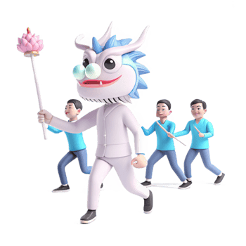 3D Cartoon Illustration of a Dragon Mascot Leading a Parade png