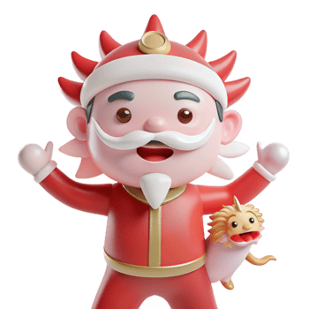 Happy 3D Cartoon Character in Red Outfit with White Beard and Mustache png