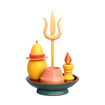 3D Rendered Religious Symbolism Trident, Pot, and Candle png