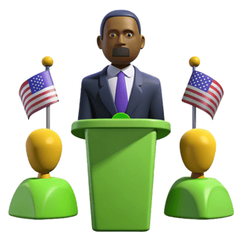 Political Figure Speaking at Podium with American Flags png