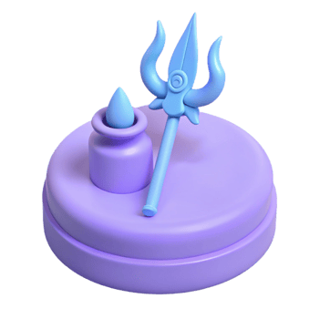 3D Rendered Blue Trident and Potion on Purple Platform png