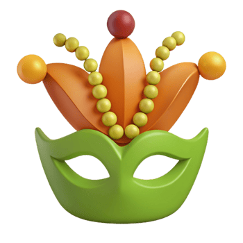 3D Render of a Green and Orange Jester Mask png