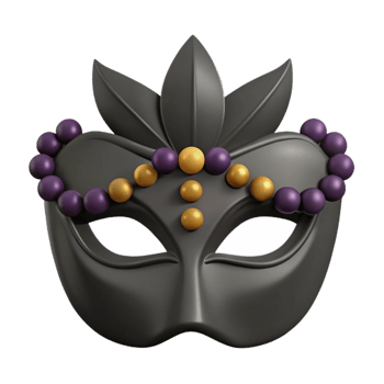 Black and Gold Masquerade Mask with Purple Beads png