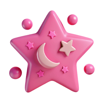 3D Pink Star with Moon and Stars png