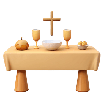 Table Setting with Cross, Chalices, and Bowl png