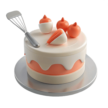 3D Rendered Cake with Whipped Cream and Toppings png