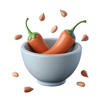 Spicy Chili Peppers in a Bowl with Seeds png