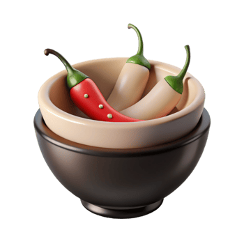 Red and White Chili Peppers in a Brown Bowl png