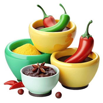Colorful Bowls with Chili Peppers and Spices png