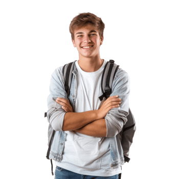 Smiling young male university student, standing isolate on transparency background png