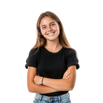 Smiling young female university student, standing isolate on transparency background png