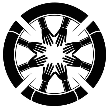 a black and white logo of hands reaching up vector