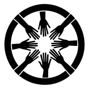 a black and white image of hands reaching out in a circle vector