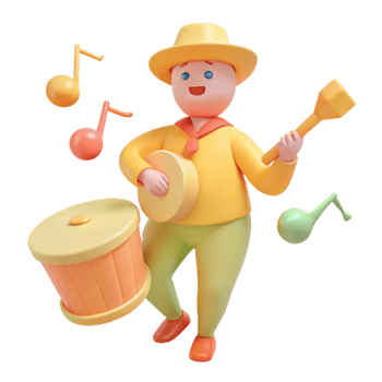 3D Cartoon Character Playing Music with Drums png