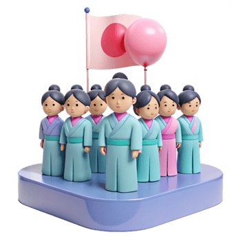Group of Cartoon Characters in Traditional Japanese Clothing png