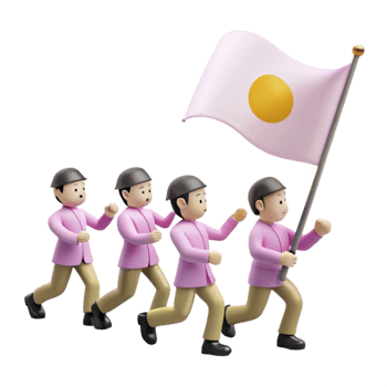 Four Cartoon Characters Marching With a Flag png
