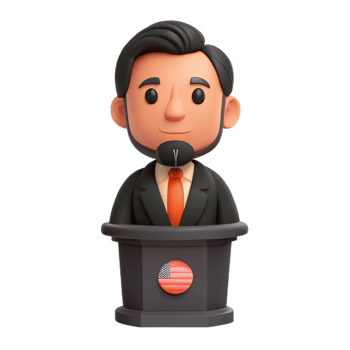 3D Cartoon Character Giving a Speech at a Podium png